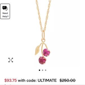 Solid 10k yellow gold Lab grown Ruby Cherry Pendant